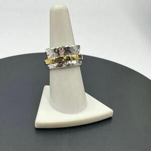 Silpada Sterling Silver and 14k Gold Plated Spinner Ring R1476 model Sz 7.25‎